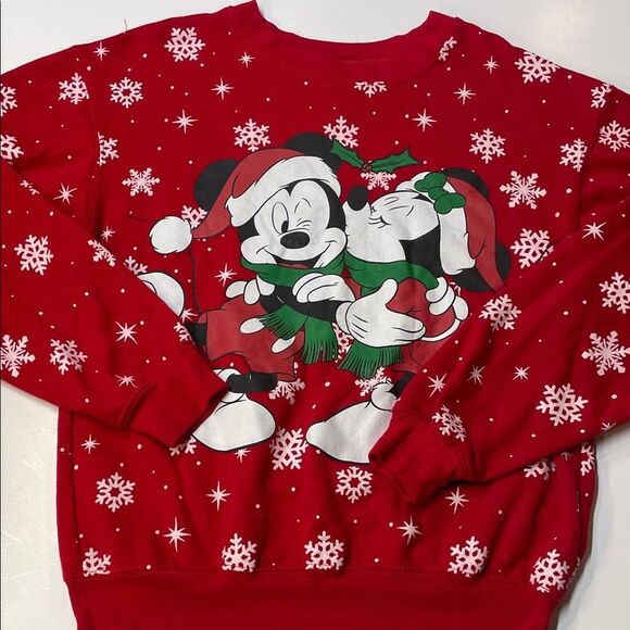 Disney Mickey Minnie Christmas Sweatshirt Red Holiday Crewneck Sz XS - Picture 1 of 6